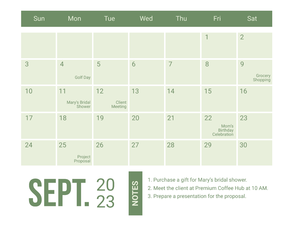 Simple September 2023 Calendar Template