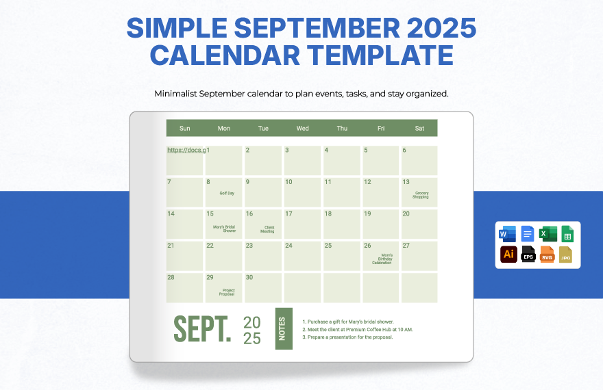 Simple September 2025 Calendar Template