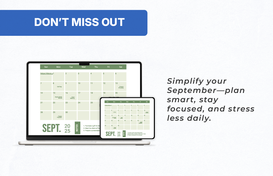 Simple September 2025 Calendar Template