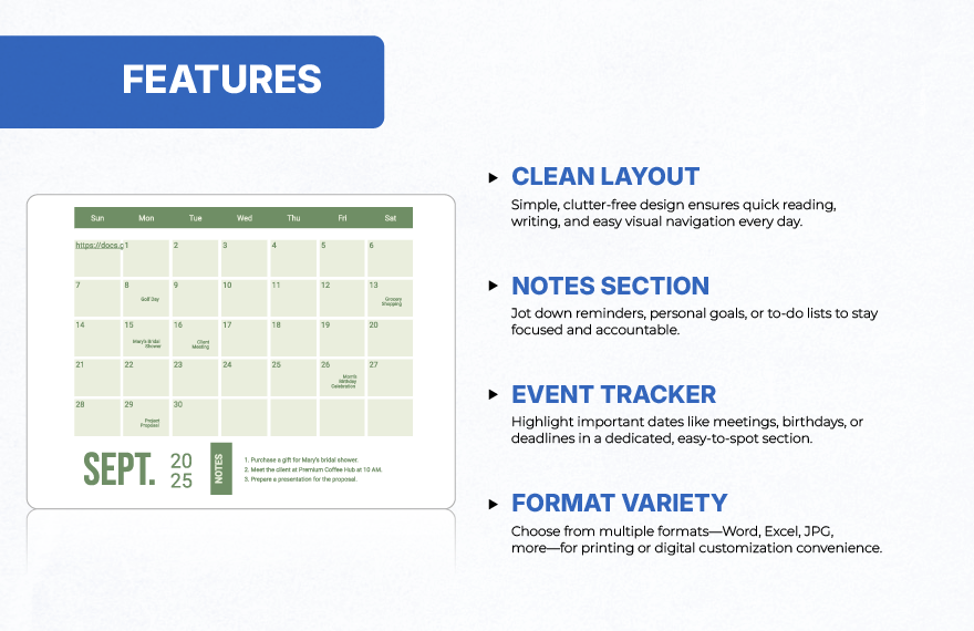Simple September 2025 Calendar Template