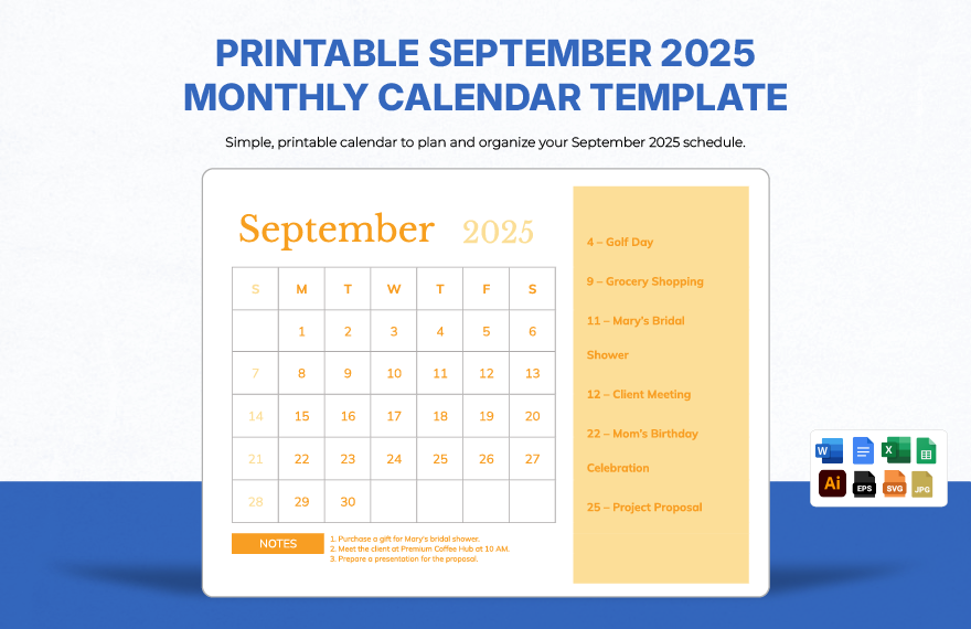 Printable September 2025 Monthly Calendar Template