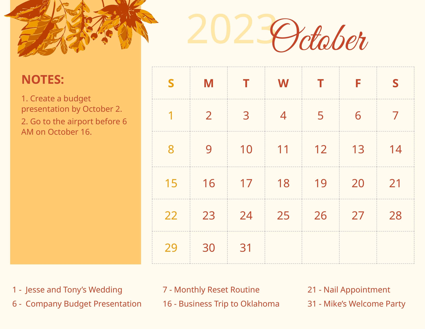 Free October 2023 Calendar Template EPS Google Docs Google Sheets Illustrator JPG Excel 