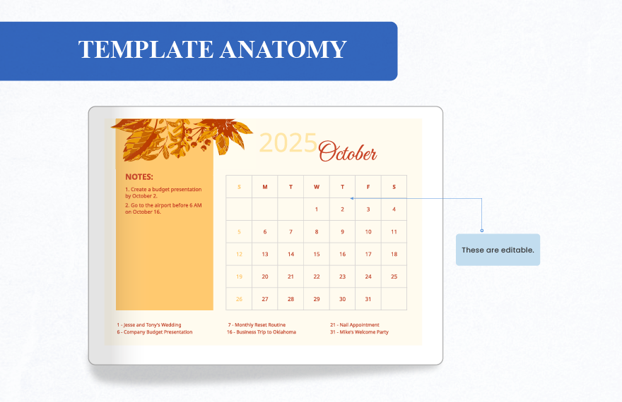 October 2025 Calendar Template