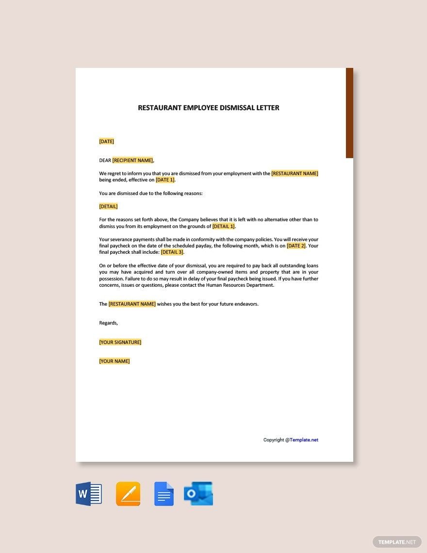 Restaurant Employee Dismissal Letter