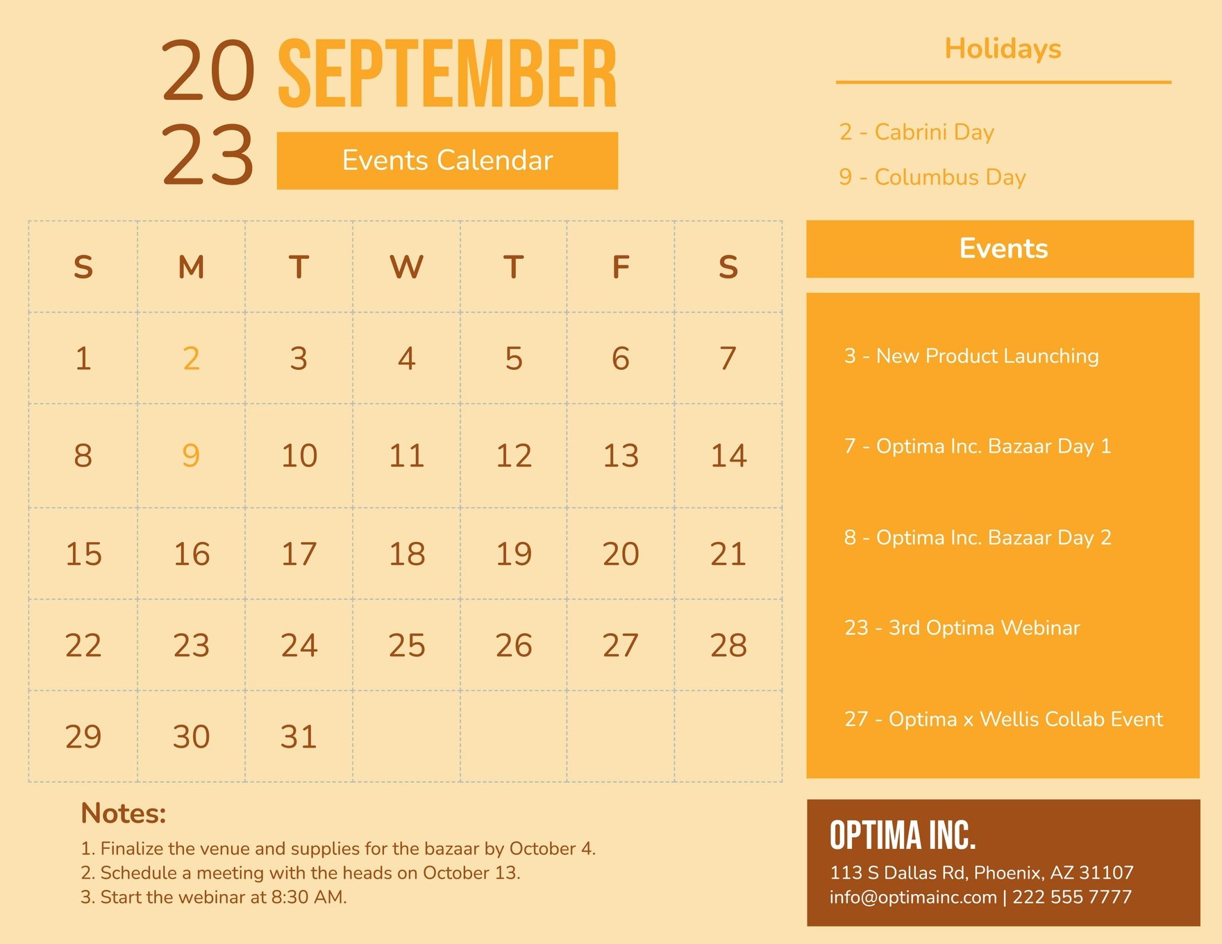 October 2023 Calendar Template With Holidays