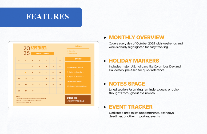 October 2025 Calendar Template With Holidays