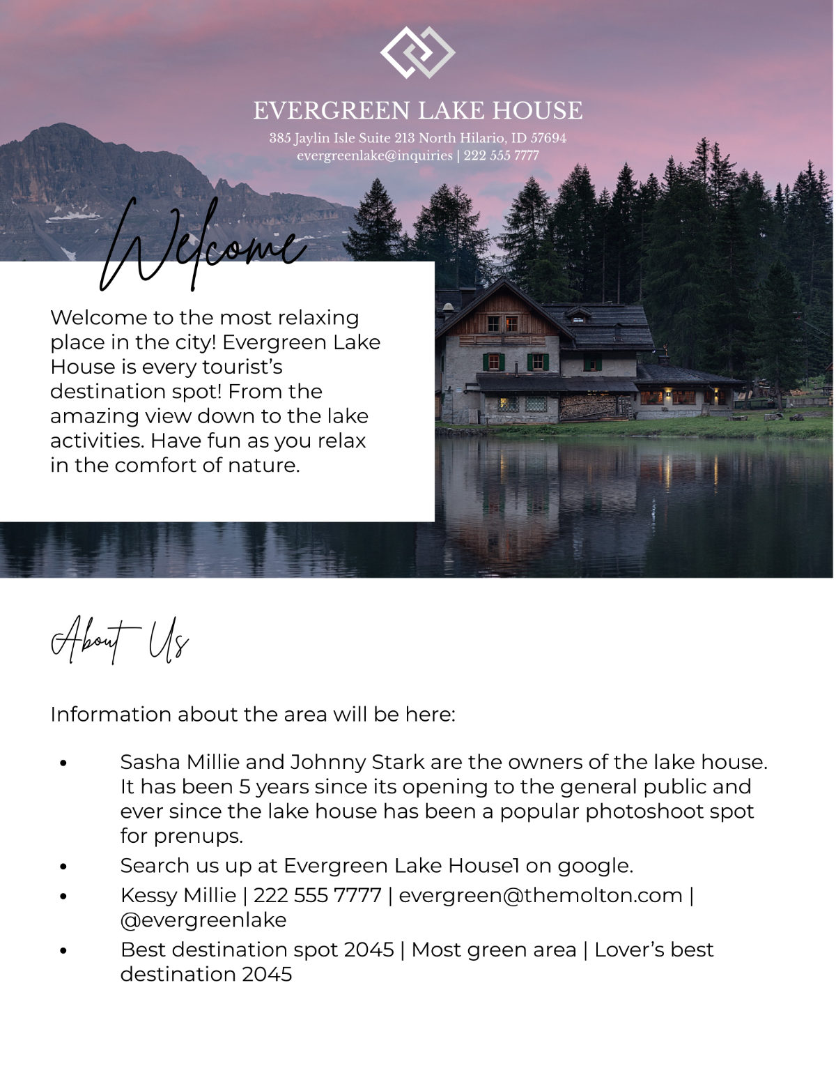 Lake House Welcome Book Template