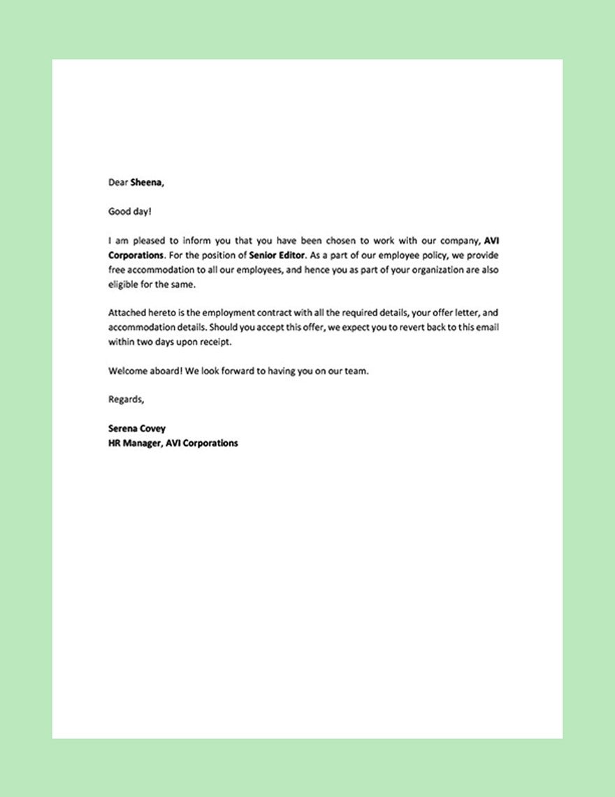 Job Offer Letter with Accommodation Template