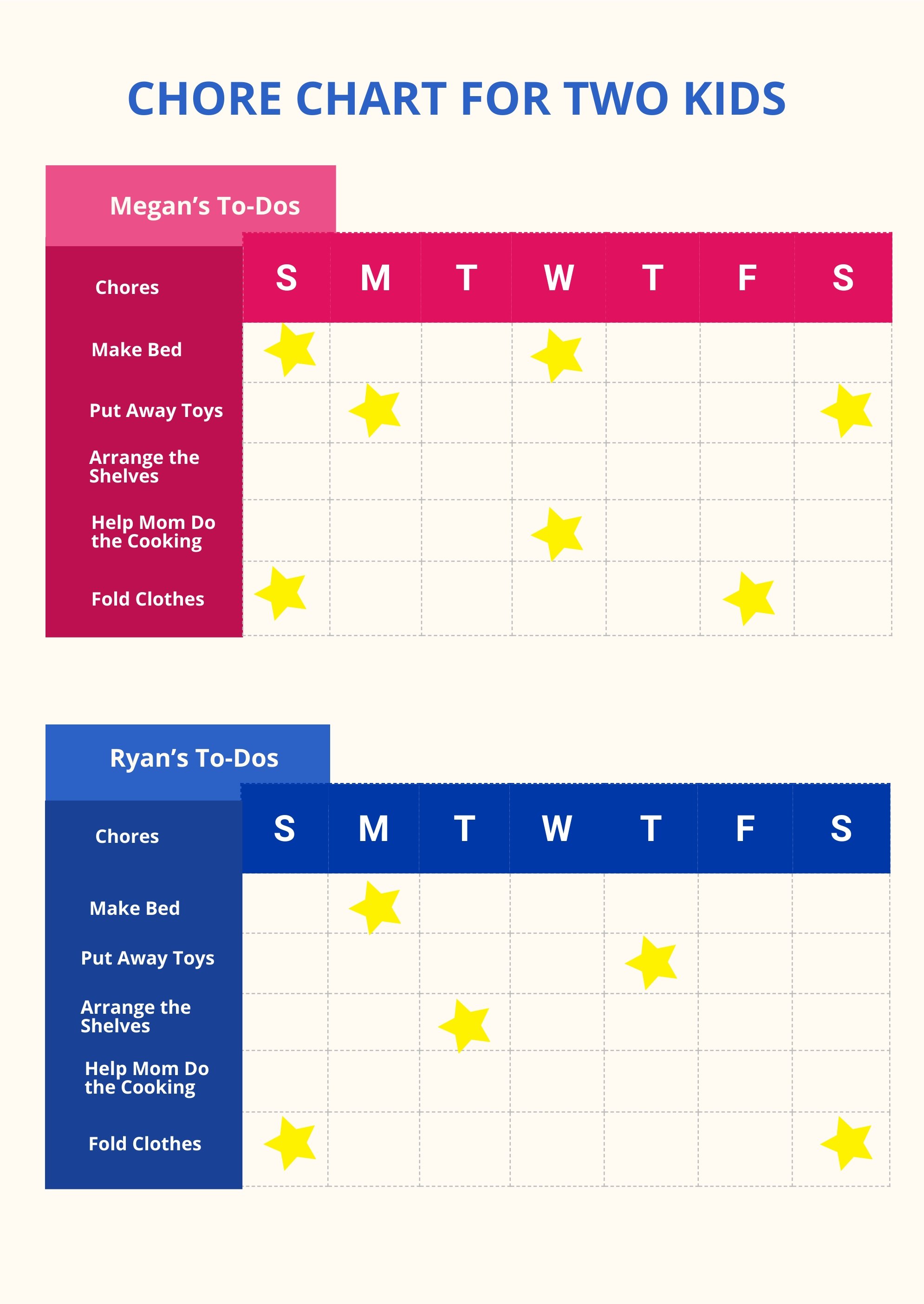 Chore Chart For Two Kids Template