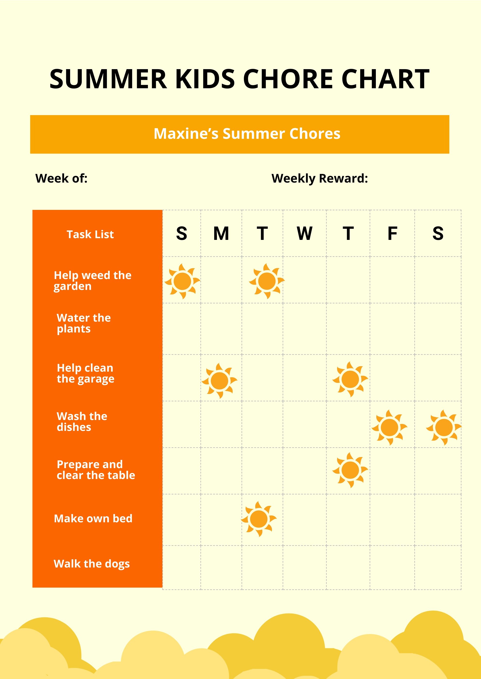 Summer Kids Chore Chart