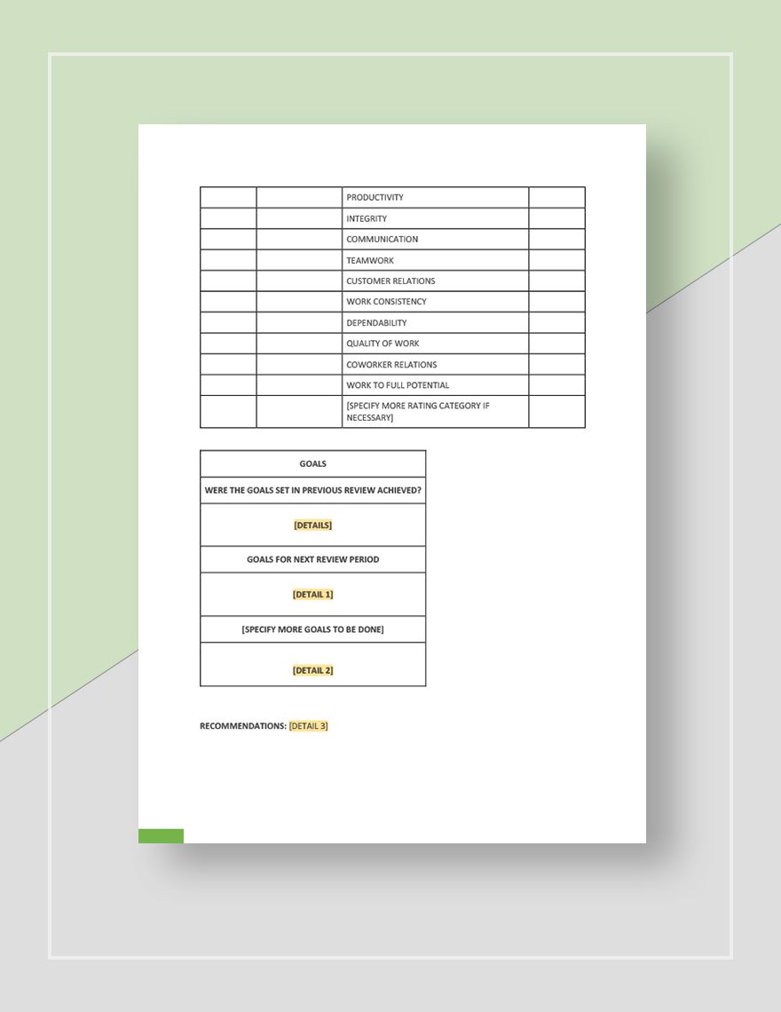 Restaurant Employee Performance Review Form Template