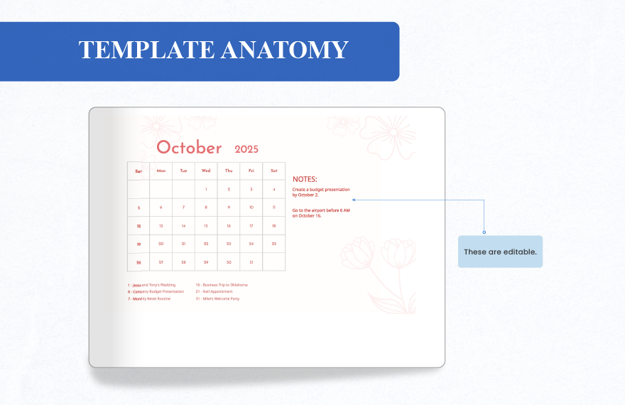 Floral October 2025 Calendar Template