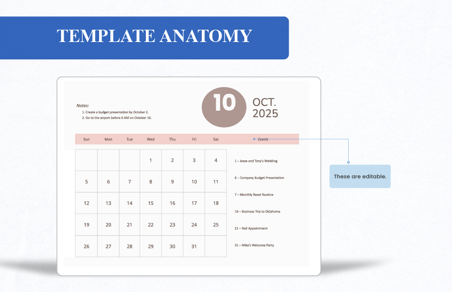 Printable October 2025 Calendar Template