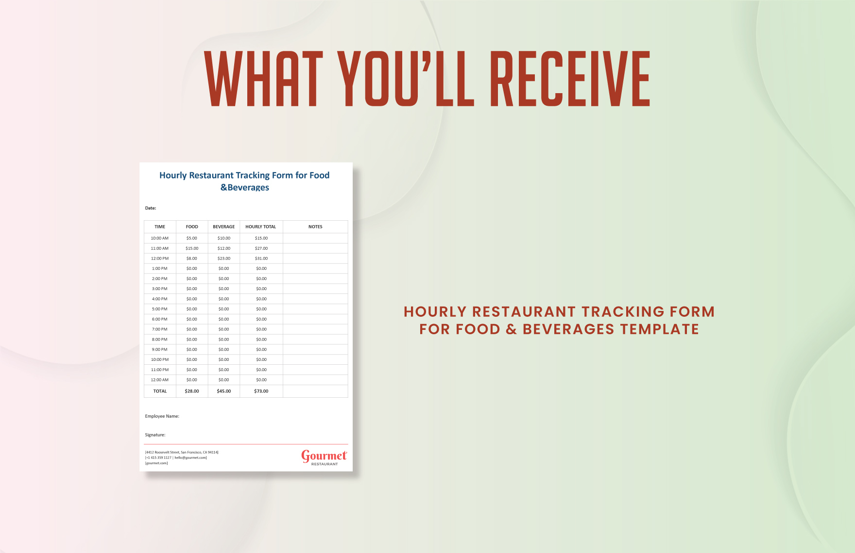 Hourly Restaurant Tracking Form for Food Beverages Instructions