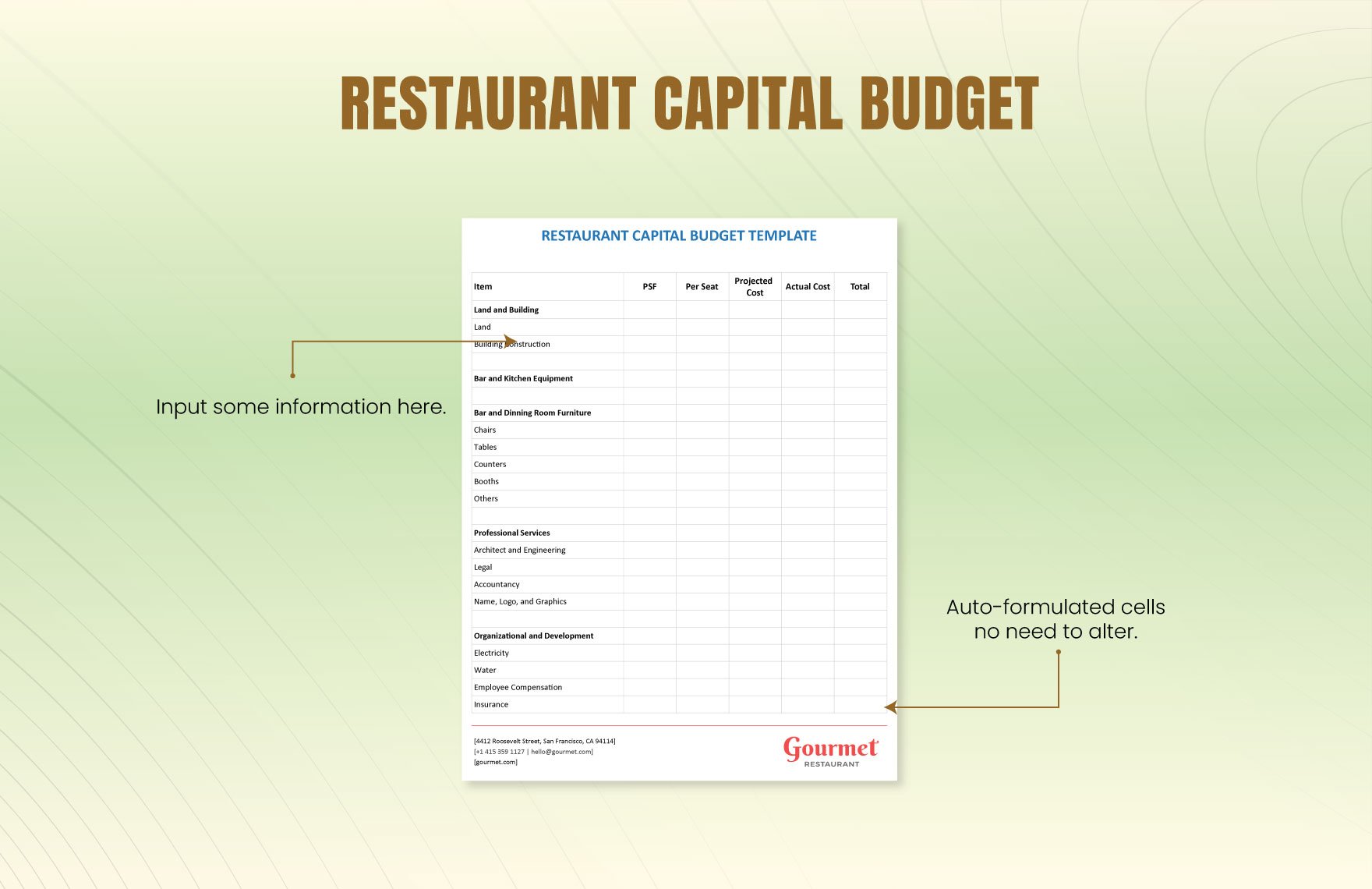 Restaurant Capital Budget Template