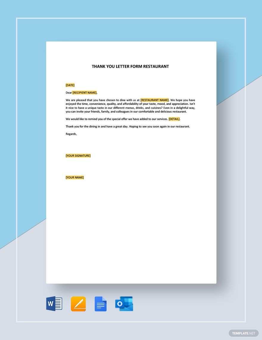 Free Restaurant Thank You For Your Order Letter Template