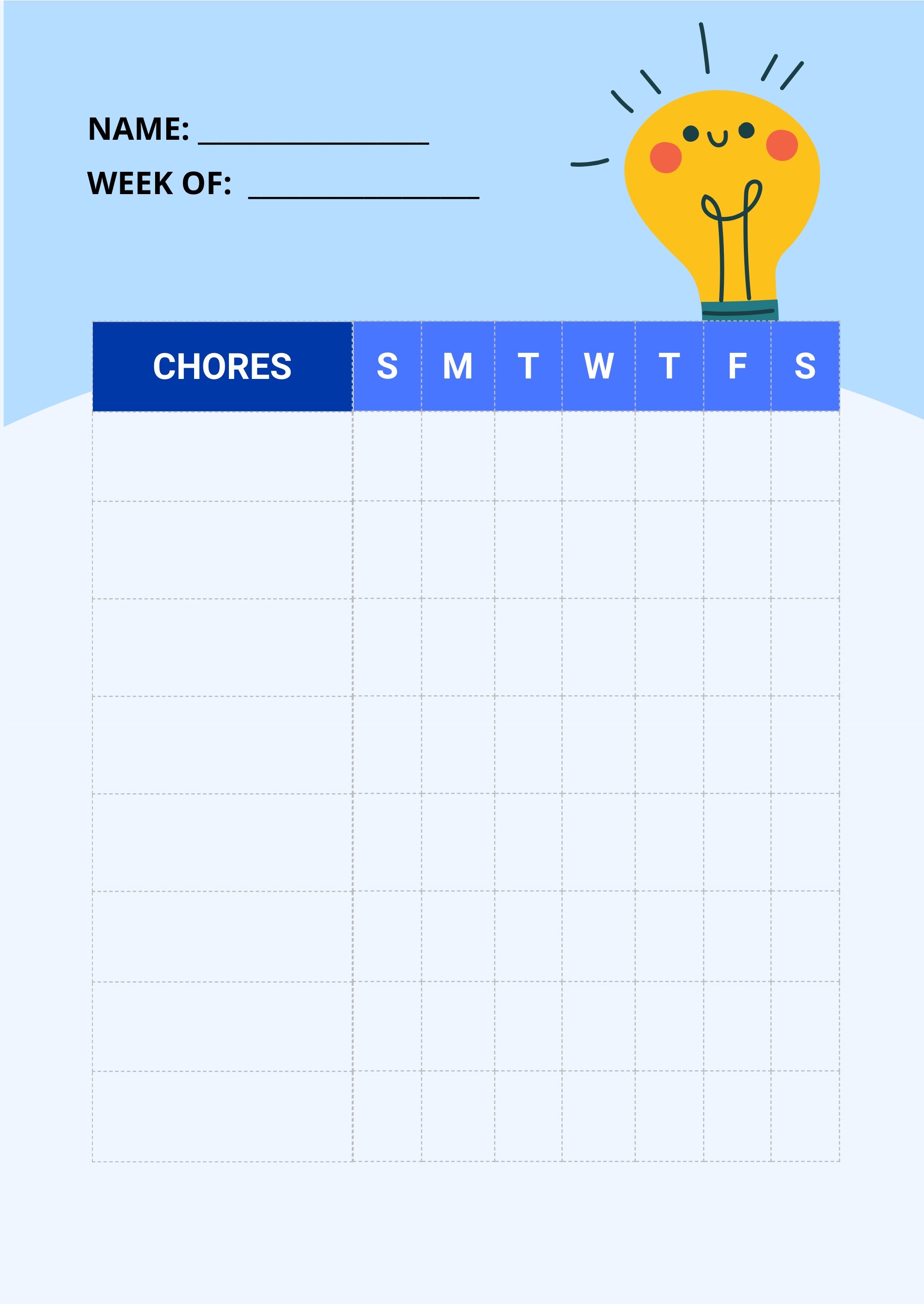 Blank Chore Chart For Kids