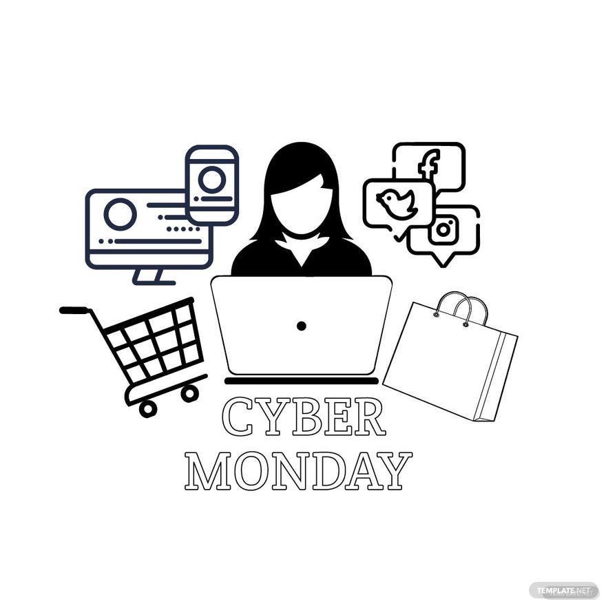 Free Cyber Monday Cartoon Drawing in Illustrator, PSD, EPS, SVG, PNG, JPEG