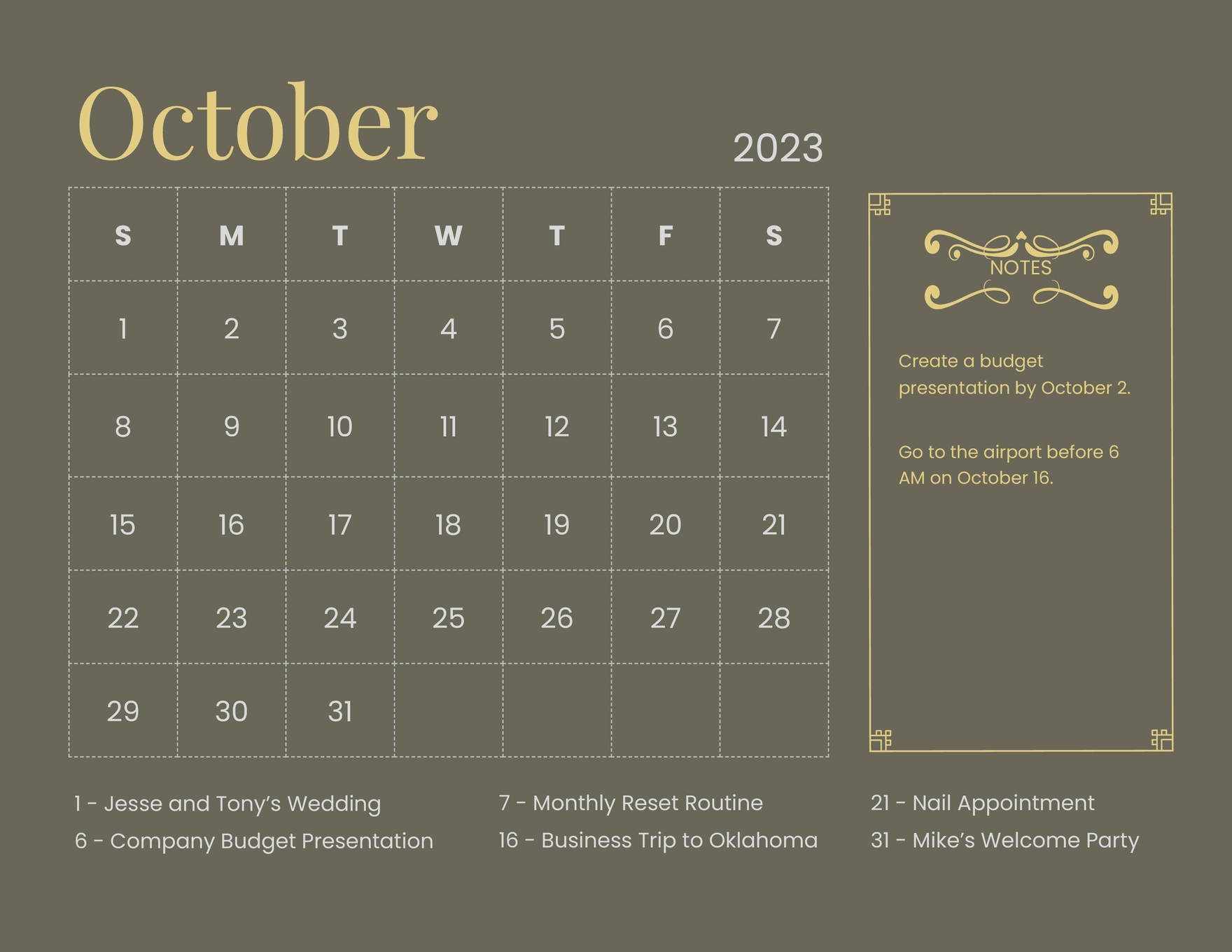 September October 2023 Calendar Word Template