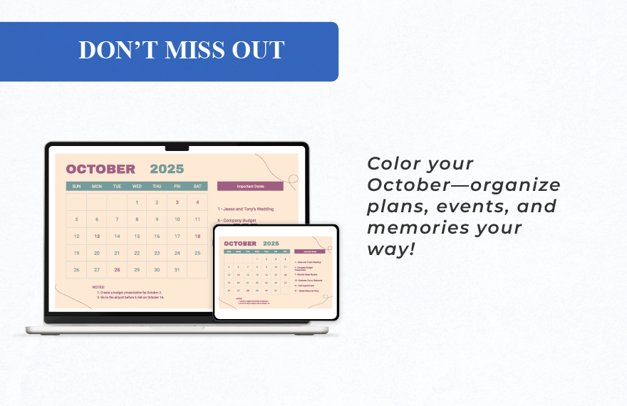 Colorful October 2025 Calendar