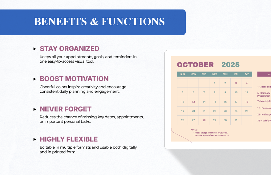Colorful October 2025 Calendar