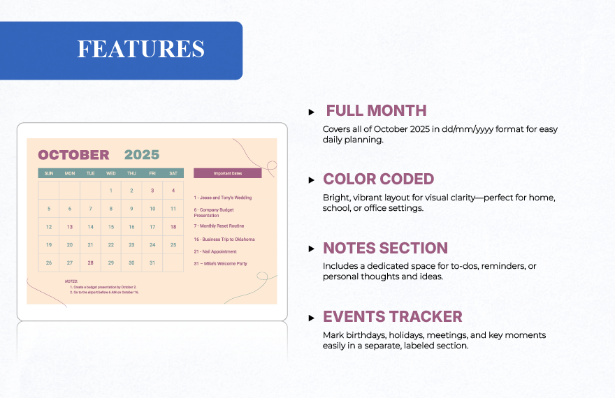 Colorful October 2025 Calendar