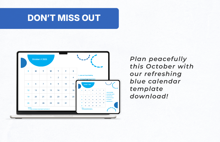 Blue October 2025 Calendar Template