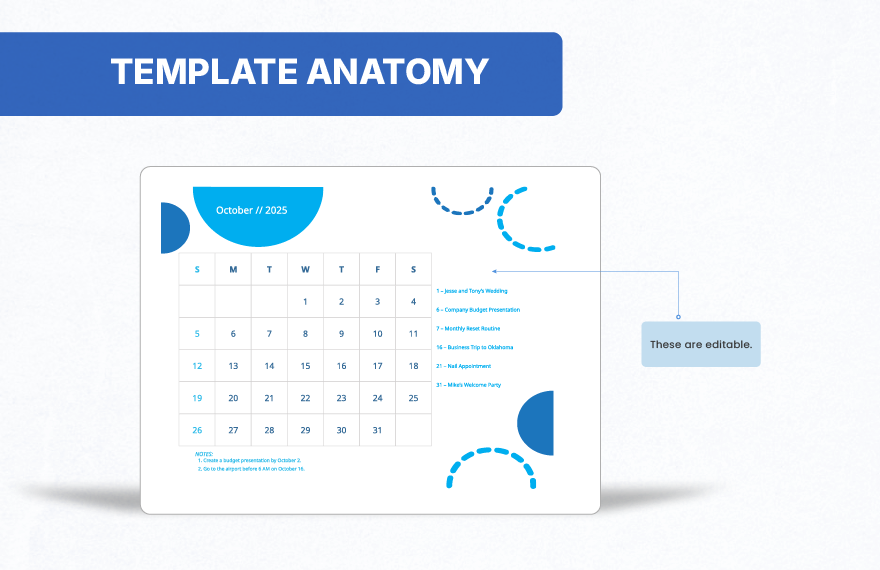 Blue October 2025 Calendar Template