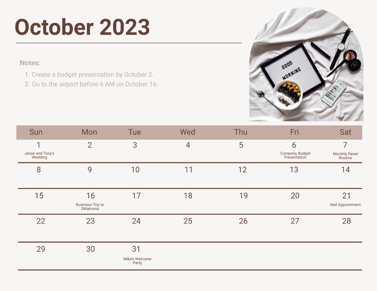 October 2023 Photo Calendar Template