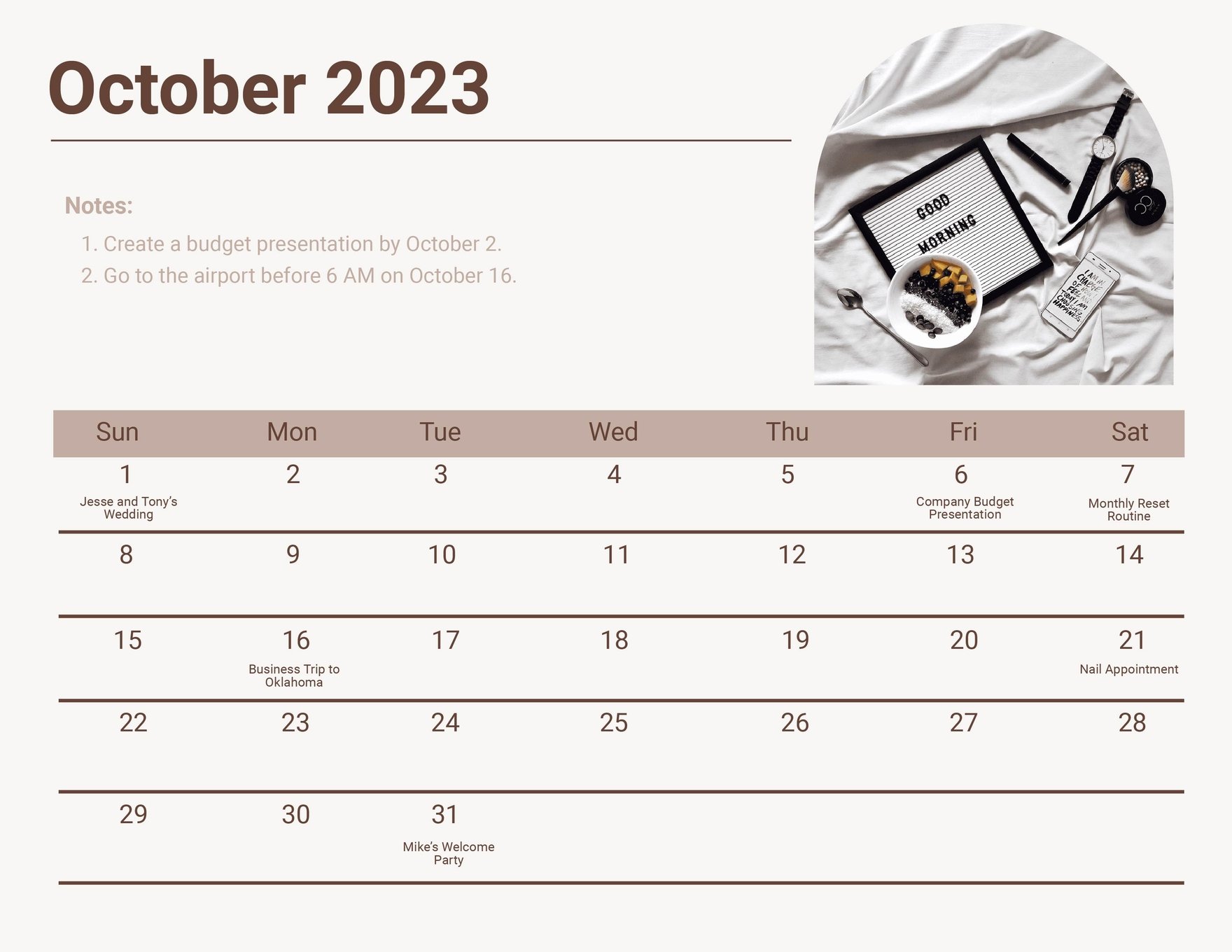 October 2023 Photo Calendar Template