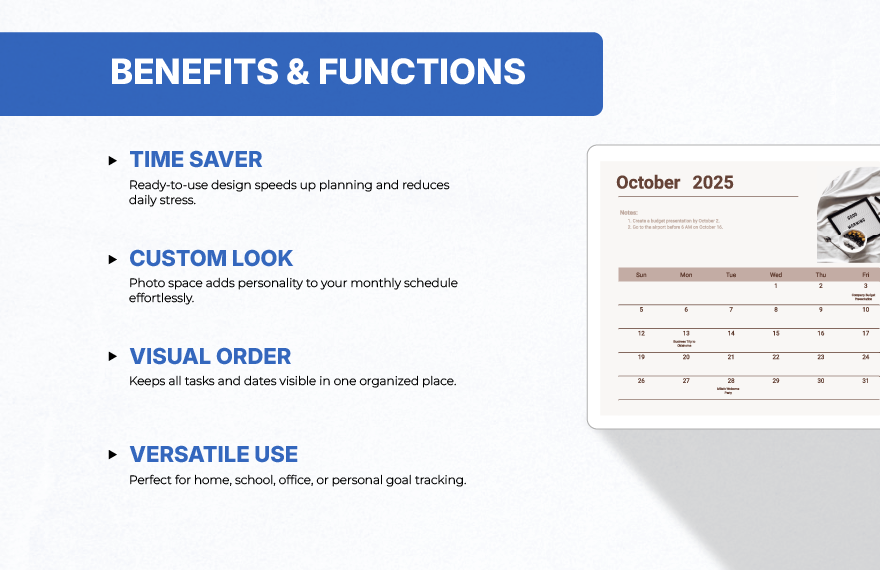 October 2025 Photo Calendar Template