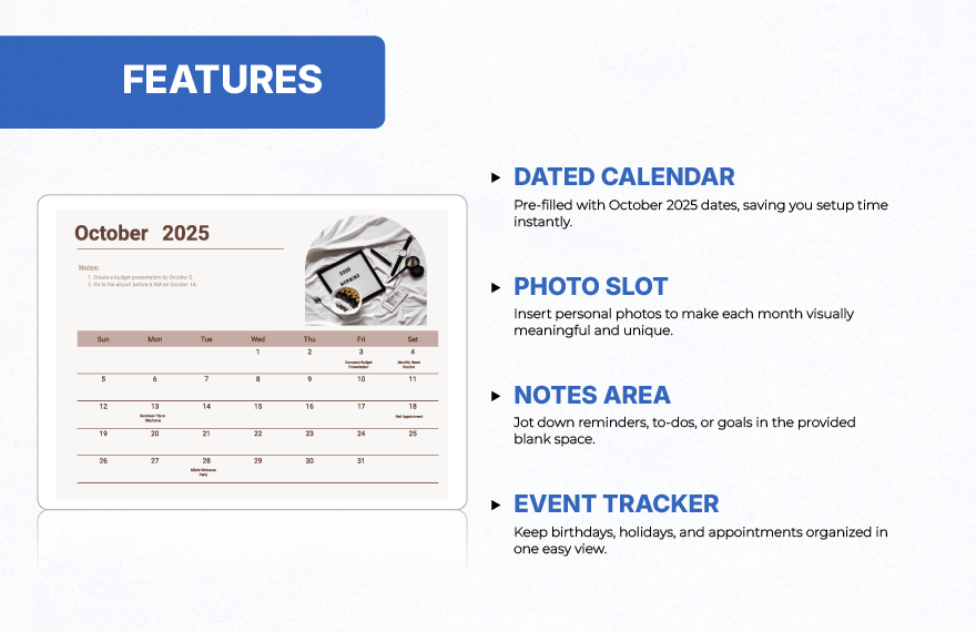 October 2025 Photo Calendar Template