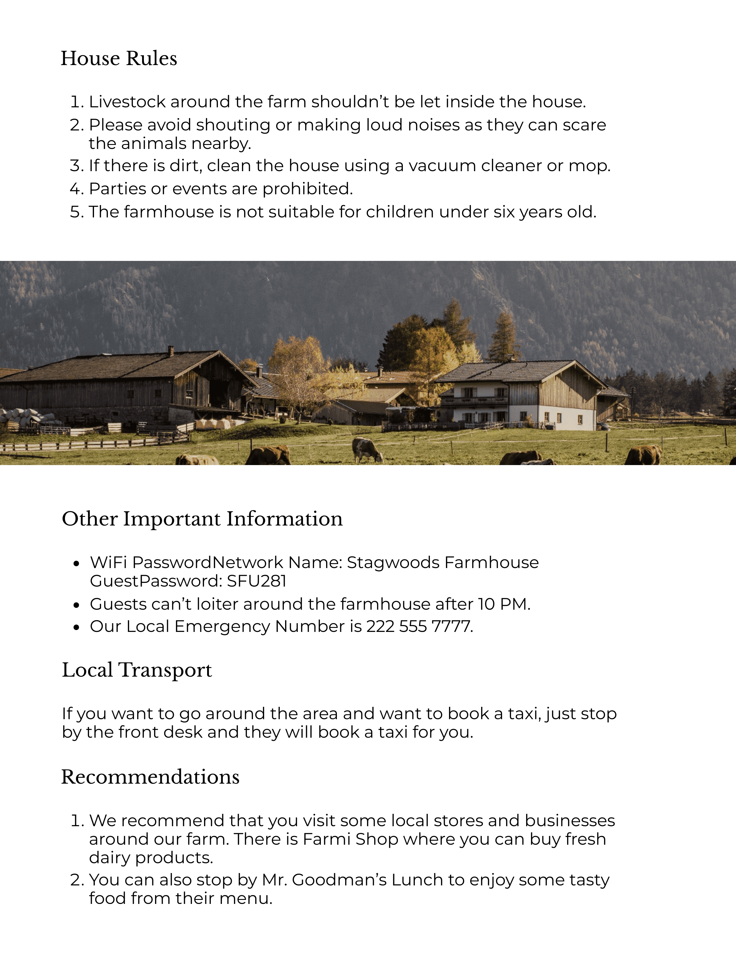 Free Airbnb Farmhouse Welcome Book Template to Edit Online