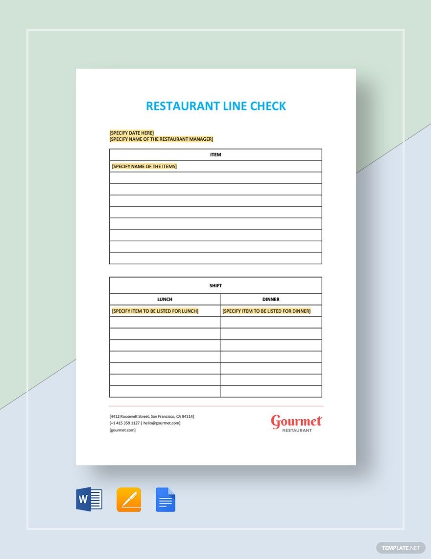 Restaurant Line Check Template