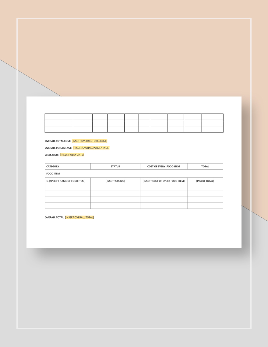Food Cost Tracking Template