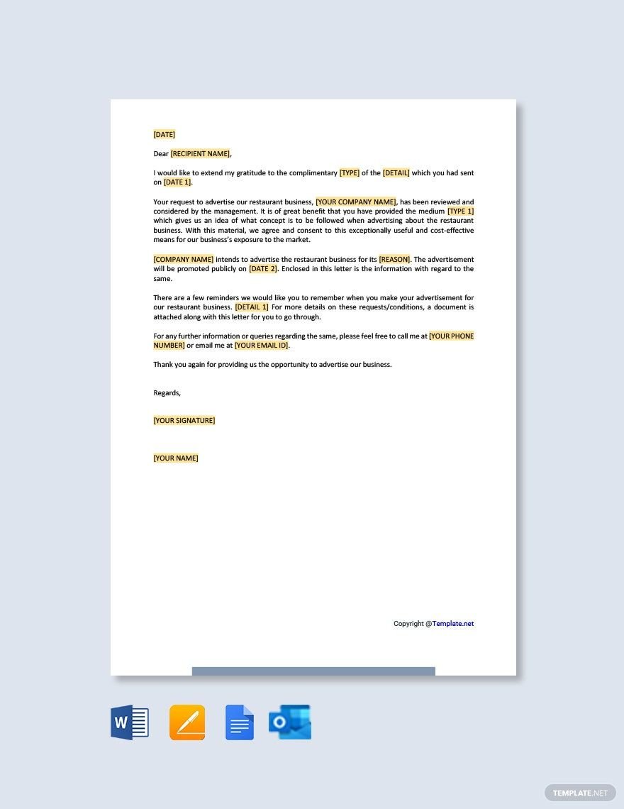 Free Restaurant Advertisement Approval Letter Template