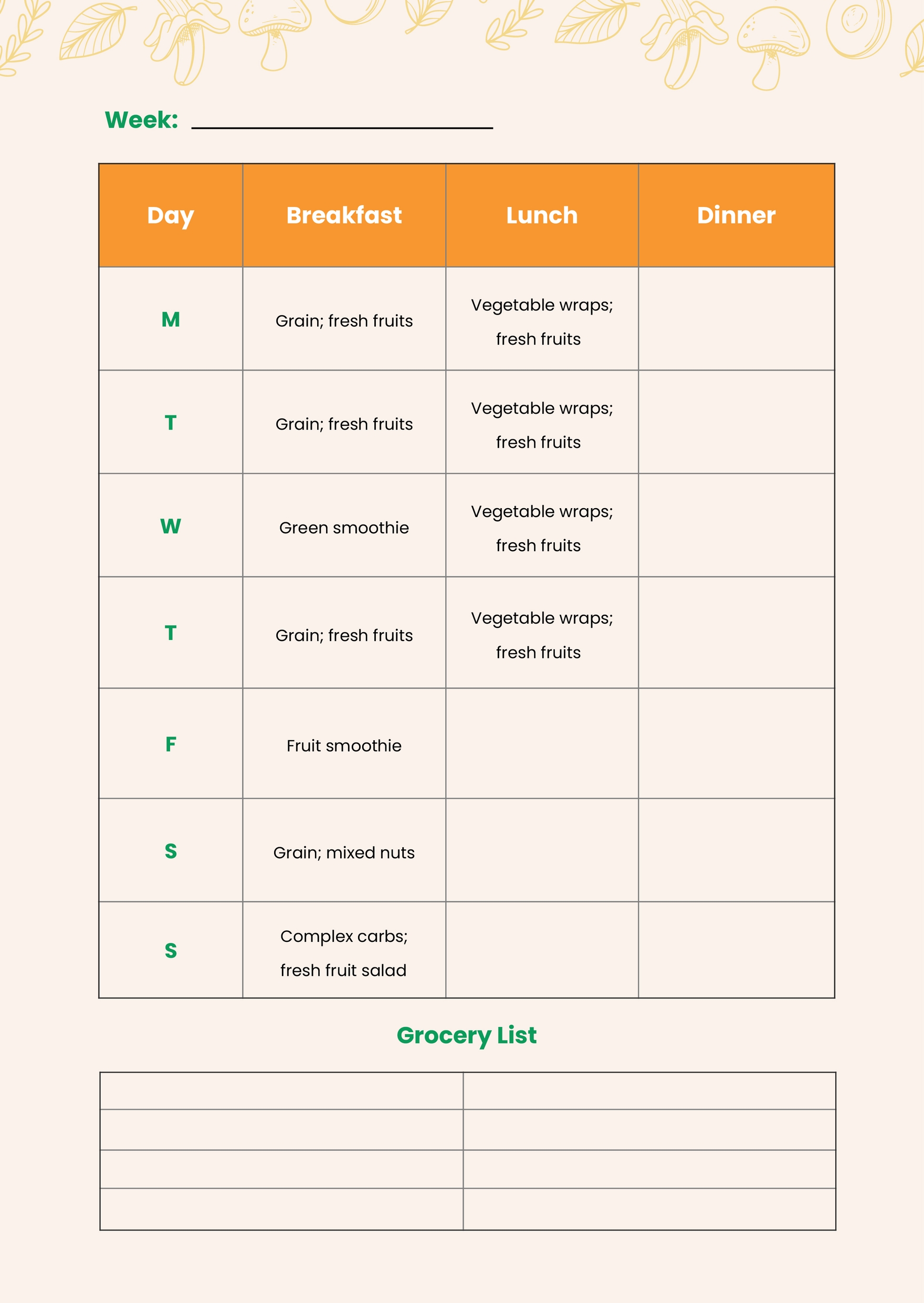 Weekly Diet Chart Template in PDF, Illustrator