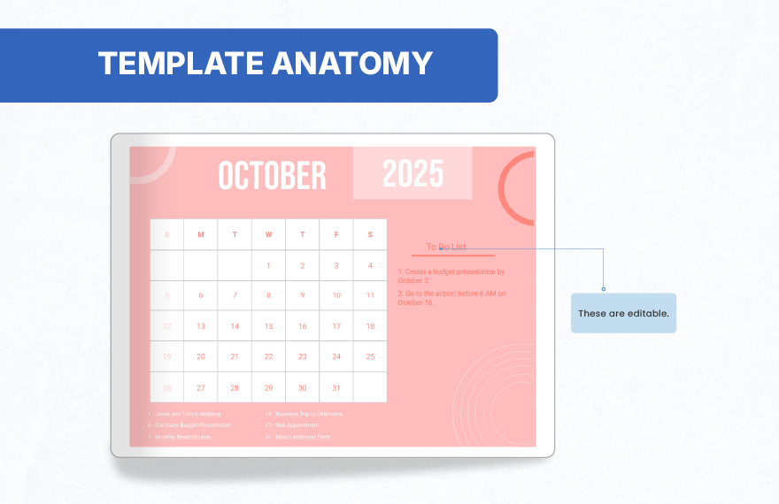 Pink October 2025 Calendar