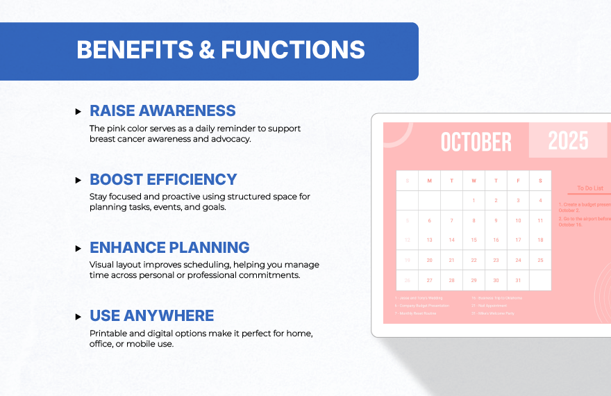 Pink October 2025 Calendar