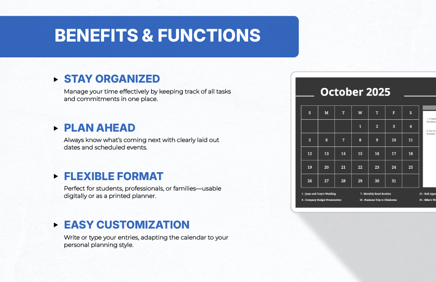 Simple October 2025 Calendar Template