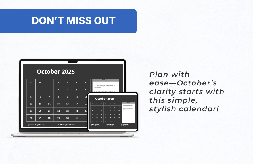 Simple October 2025 Calendar Template