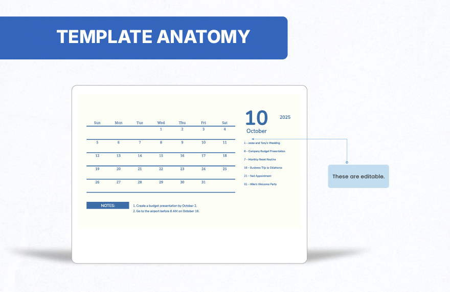 Printable October 2025 Monthly Calendar Template