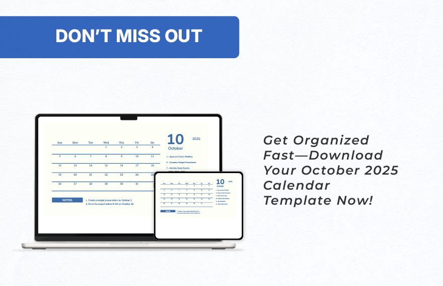Printable October 2025 Monthly Calendar Template