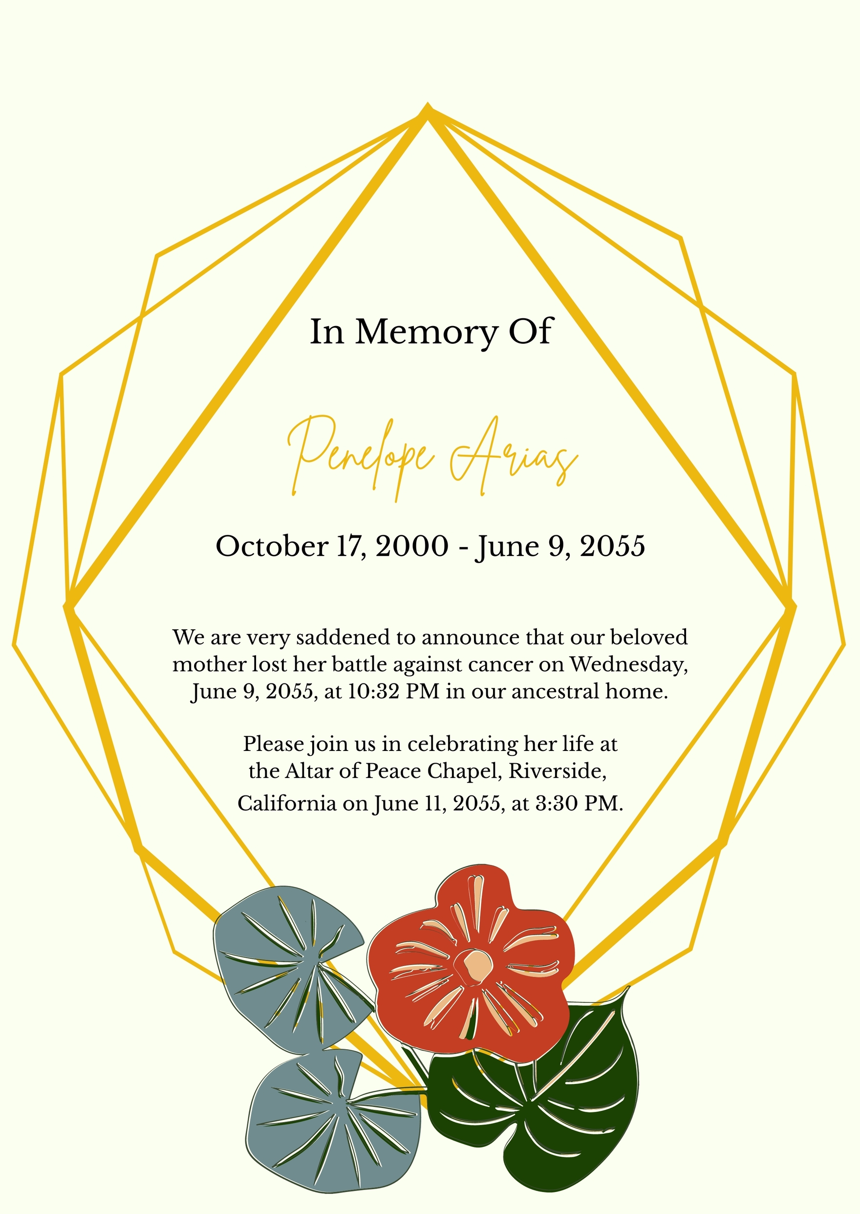 Geometric Obituary Announcement In Illustrator Pages PSD Word 