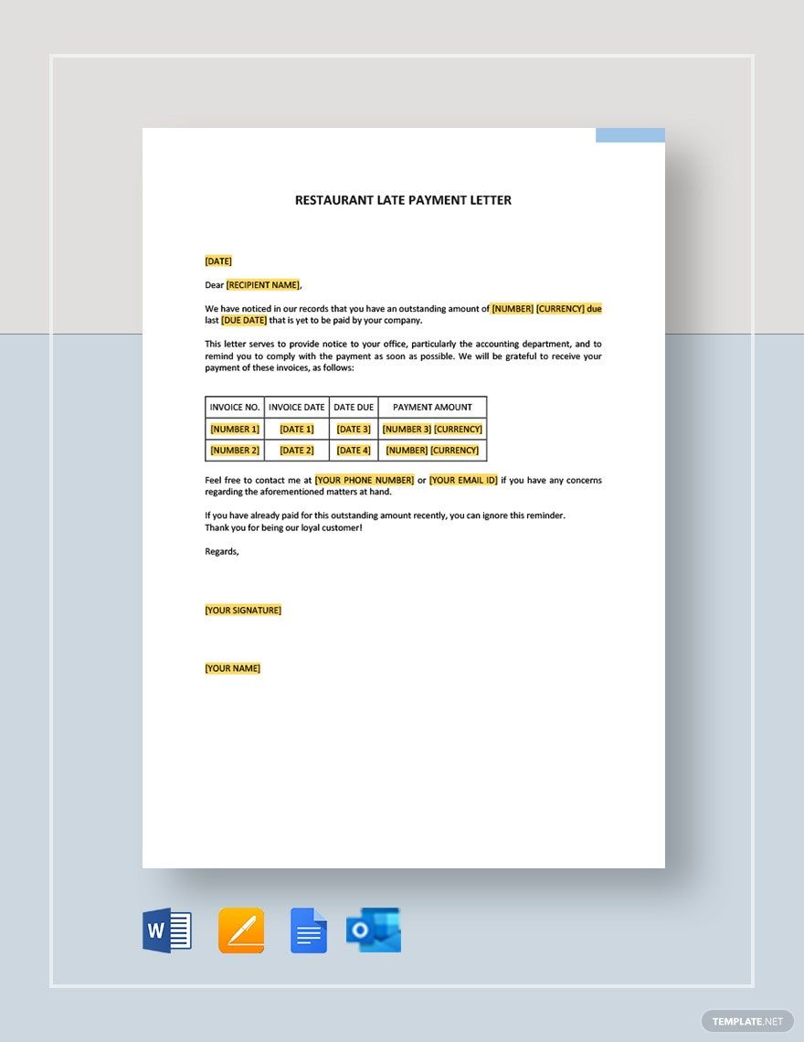 Restaurant Late Payment Letter Template