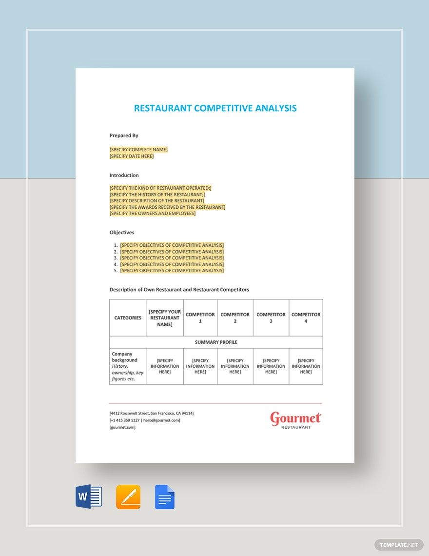 Restaurant Competitive Analysis Template