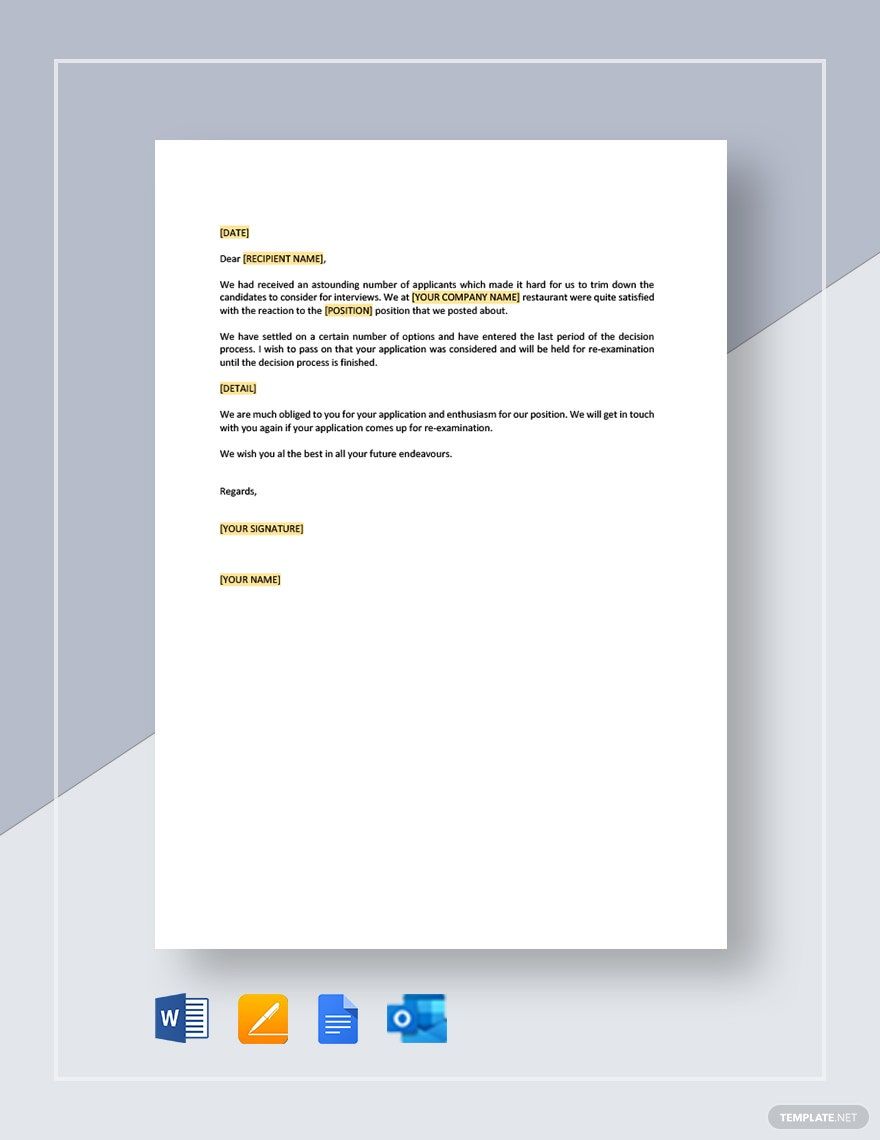 Restaurant Application Response Letter in Word, Google Docs, PDF, Apple Pages, Outlook