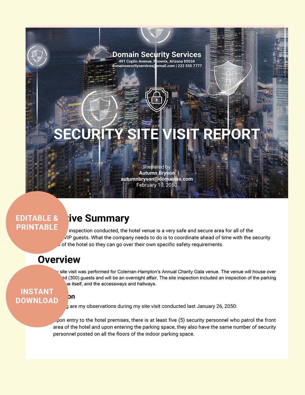 Security Site Visit Report Template