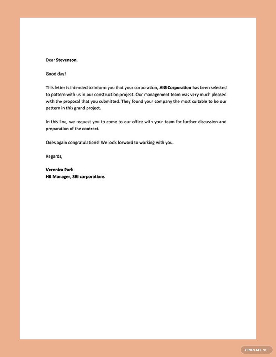 Simple Offer Letter Format for Corporation Template
