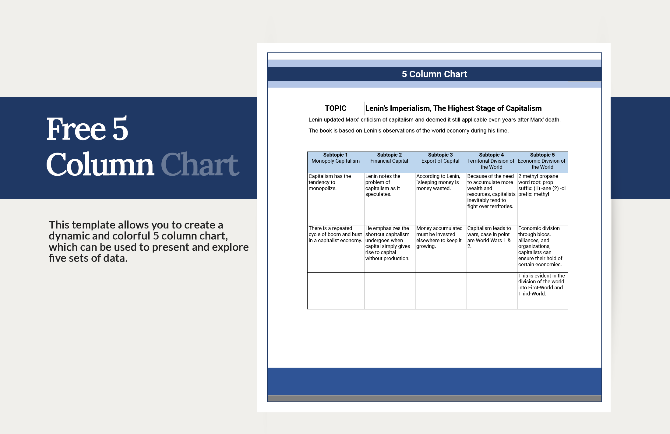 Free 5 Column Chart Google Sheets, Excel